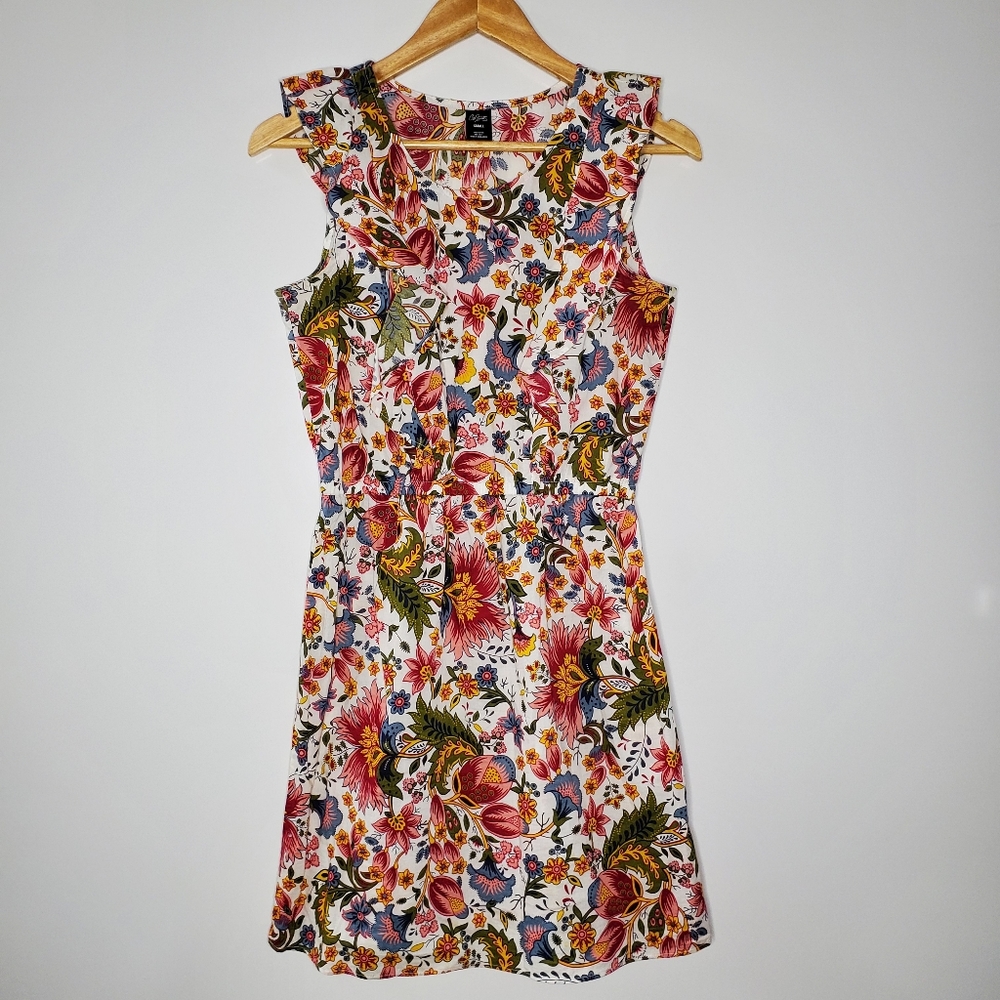 City Streets Ruffle front floral cap sleeve lightweight Cotton dress